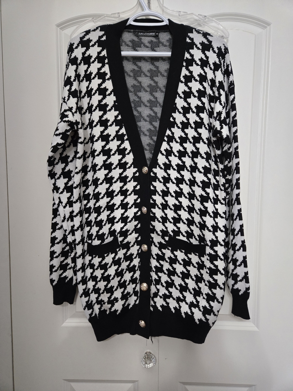 Alina's Exclusive Black & White Houndstooth Button Cardigan